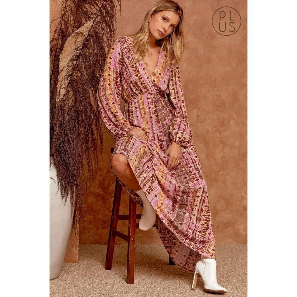 Andree By Unit Fun Woven Printed Maxi Dress Western Boho Bohemian New S-L D10321